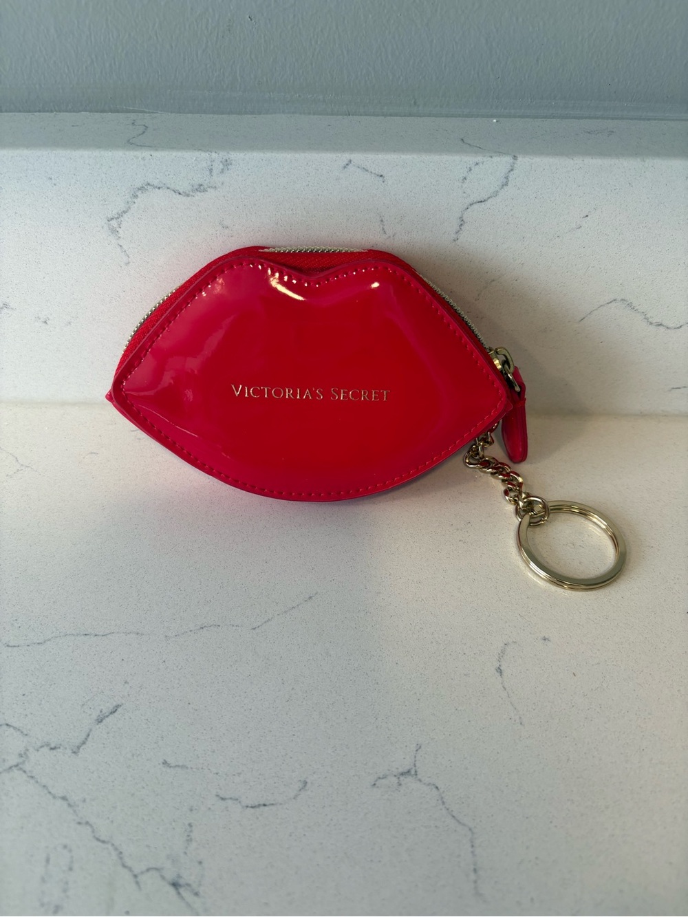 Victoria's Secret Hot Pink Lip Coin Pouch with Gold Keyring